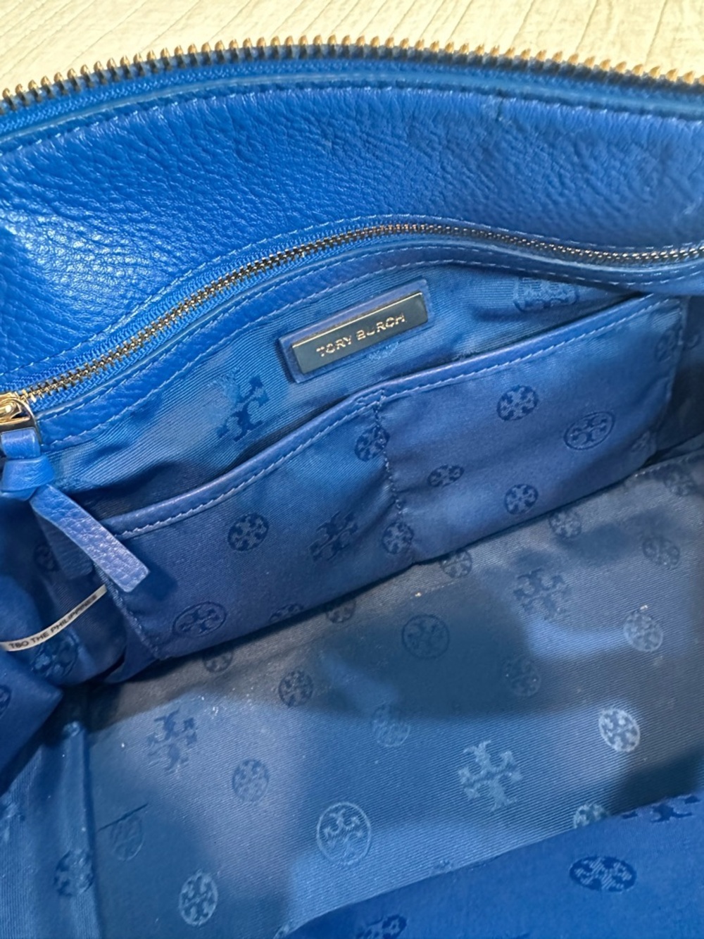 Tory Burch Electric Blue Pebbled Leather Crossbody Satchel - Picture 5 of 12